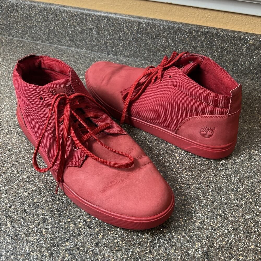 Timberland Red Leather/Fabric Ankle Sneaker Boots Mens 13 Lace Up Comfort Casual